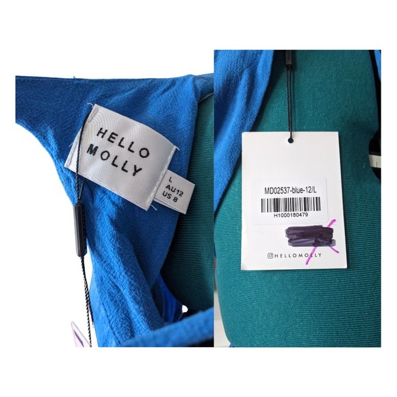 Hello Molly Style Queen Blue Dress Backless Size L New With Tags Rayon Mini - Picture 4 of 4